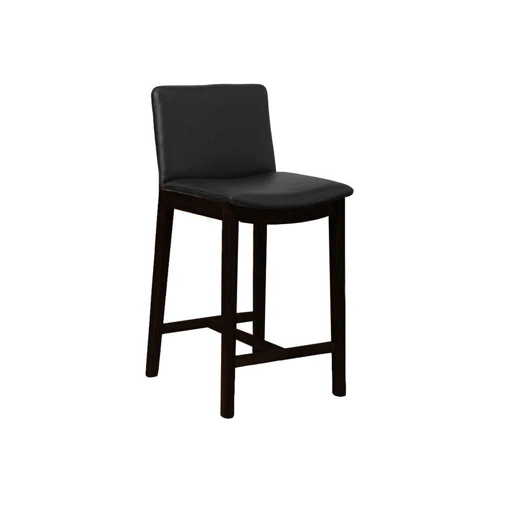 Kara Black Leather Black Oak Counter Stool