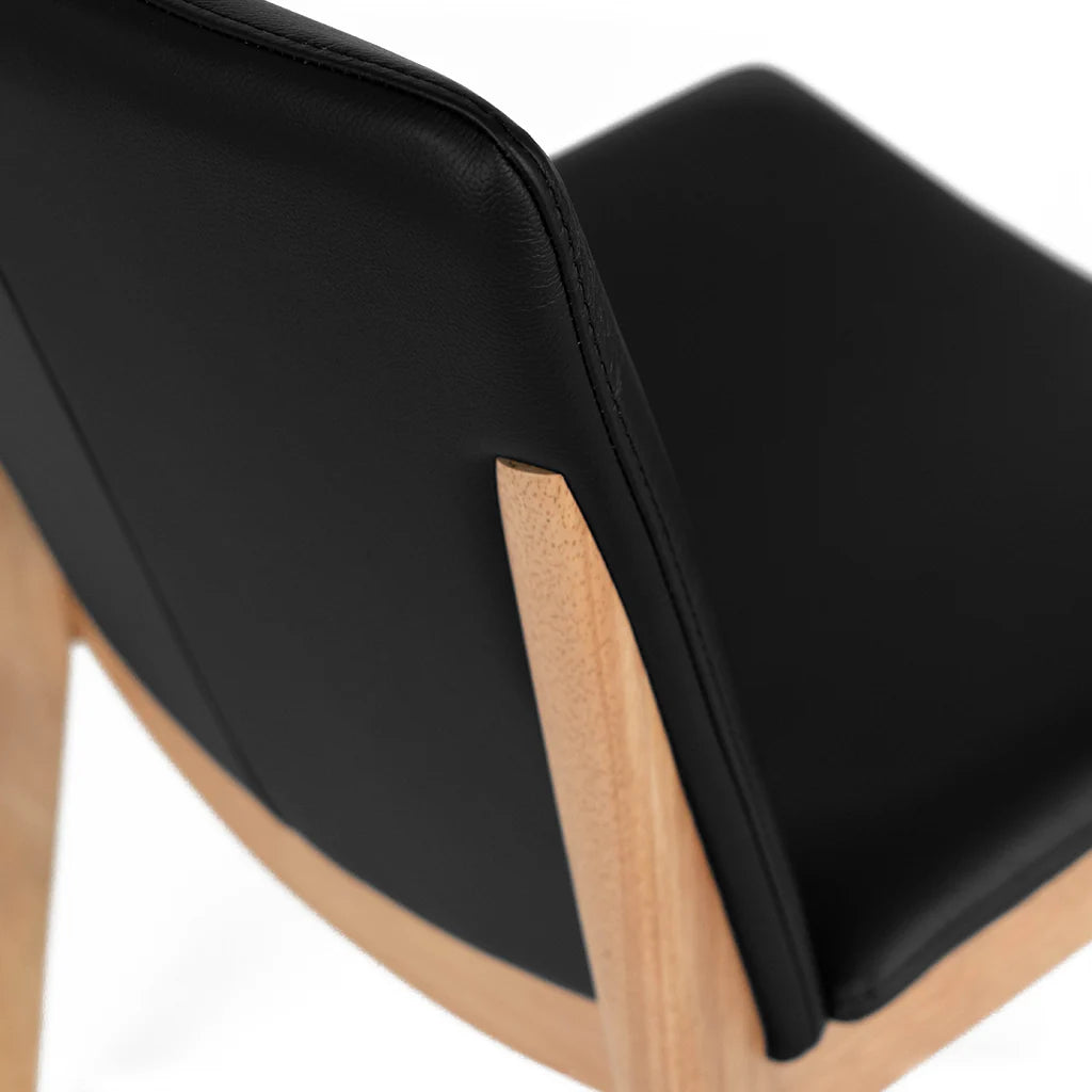 Kara Black Leather Natural Oak Dining Chair