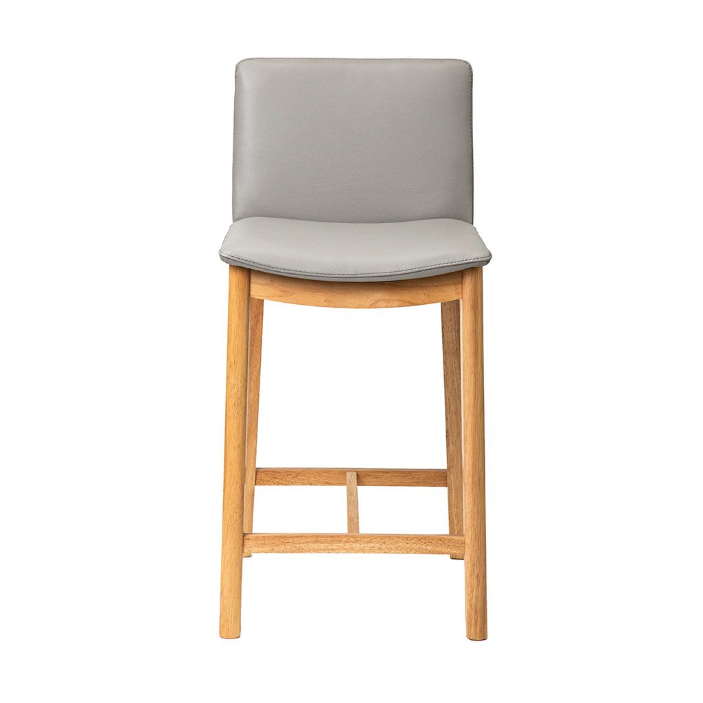 Kara Pewter Leather Natural Oak Counter Stool
