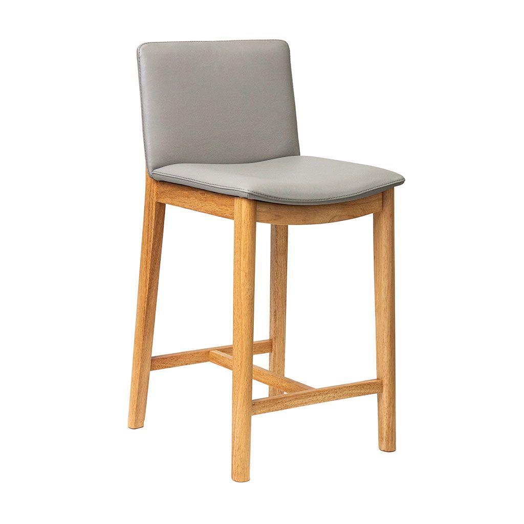 Kara Pewter Leather Natural Oak Counter Stool