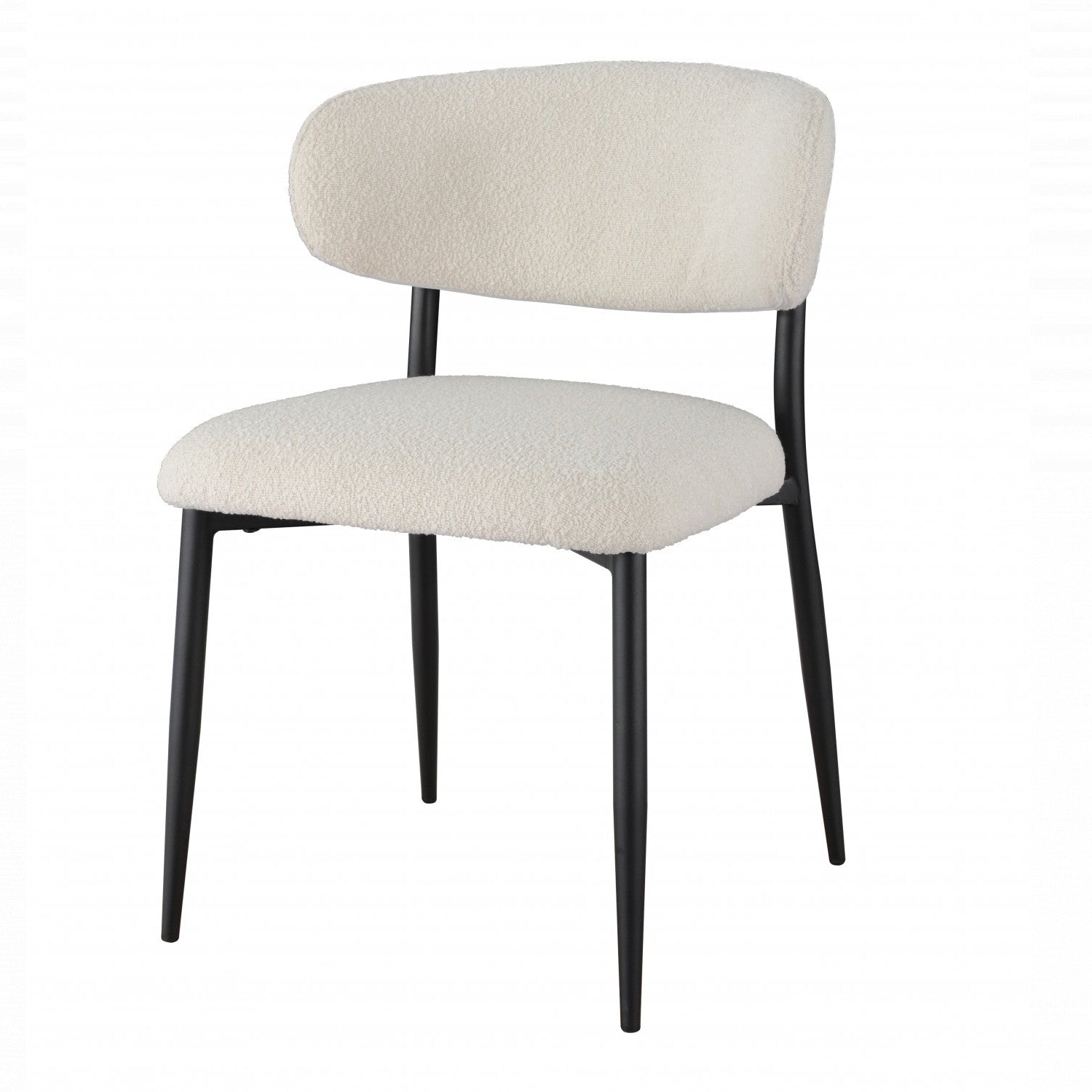 Palm Beach 01- Off White Boucle Fabric / Black Metal Dining Chair (Set of 2)- NEW!