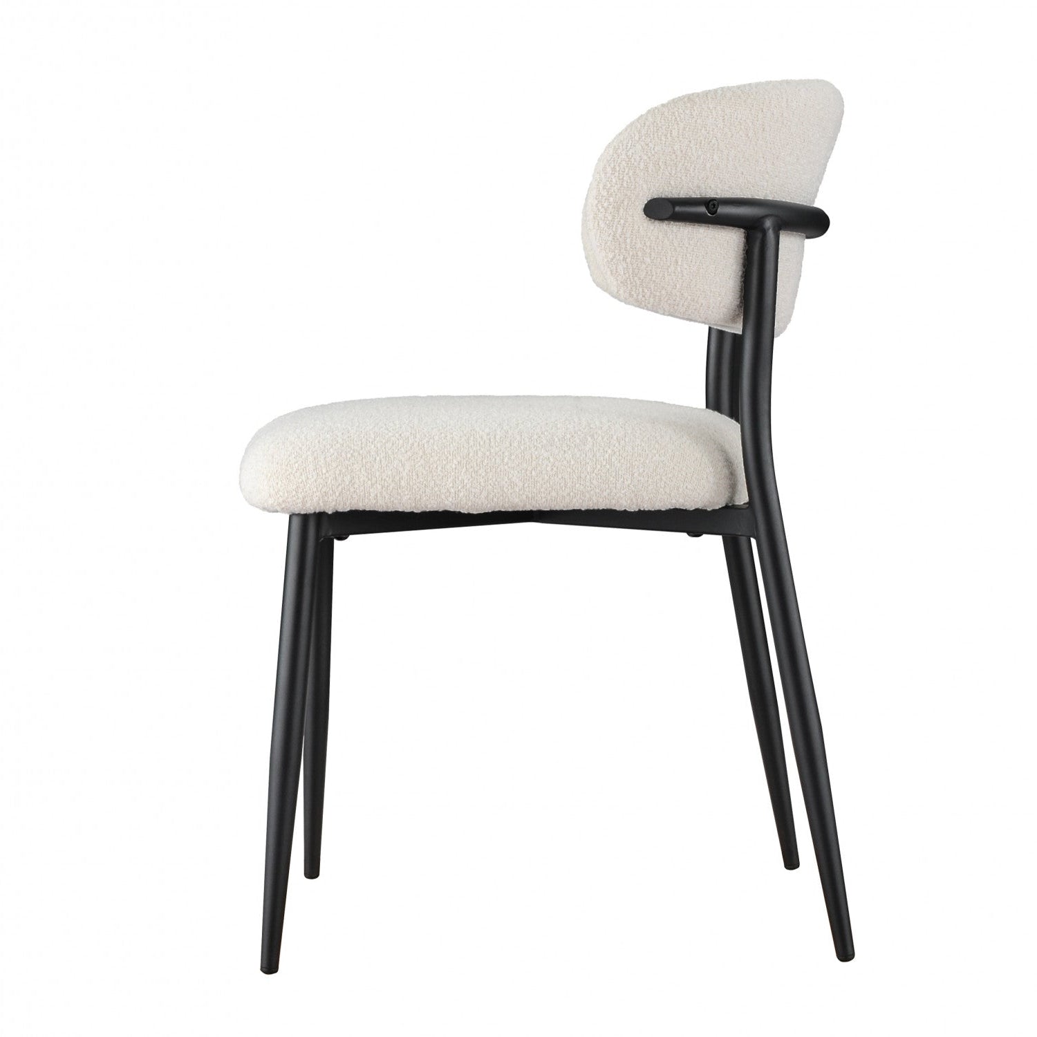 Palm Beach 01- Off White Boucle Fabric / Black Metal Dining Chair (Set of 2)- NEW!