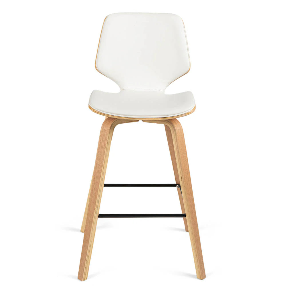 Vera White Leatherette Natural Oak Counter Stool