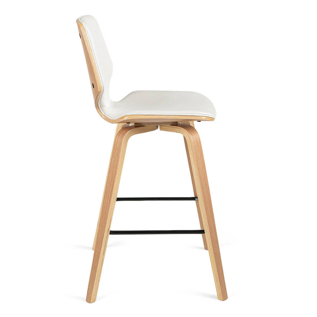 Vera White Leatherette Natural Oak Counter Stool