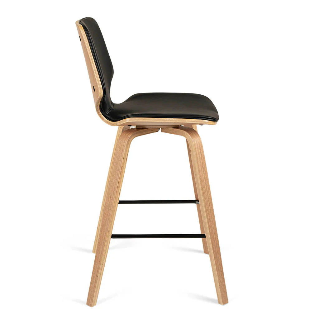 Vera Black Leatherette Natural Oak Counter Stool