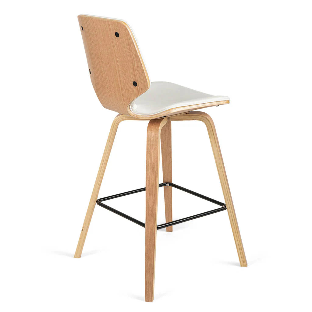 Vera White Leatherette Natural Oak Counter Stool