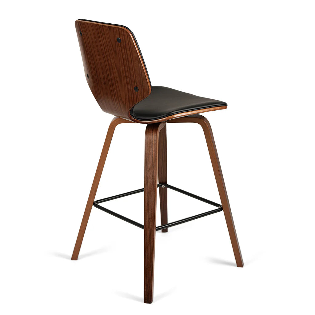 Vera Black Leatherette Walnut Oak Counter Stool