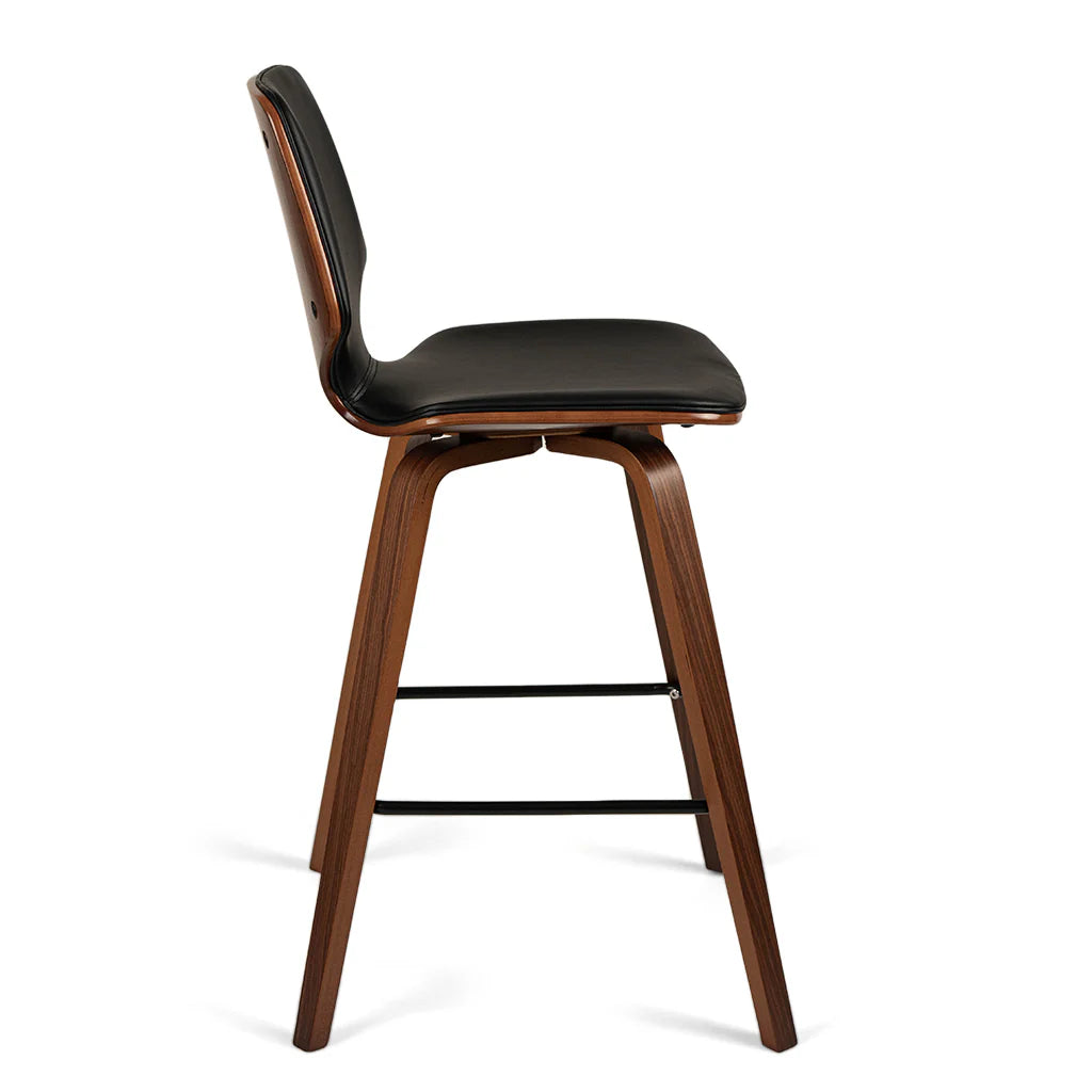 Vera Black Leatherette Walnut Oak Counter Stool