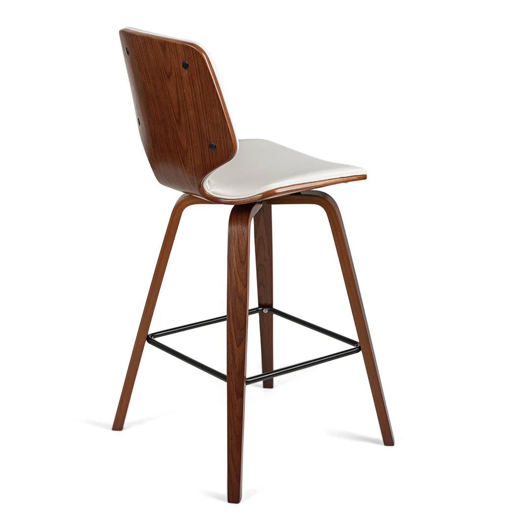 Vera White Leatherette Walnut Oak Counter Stool