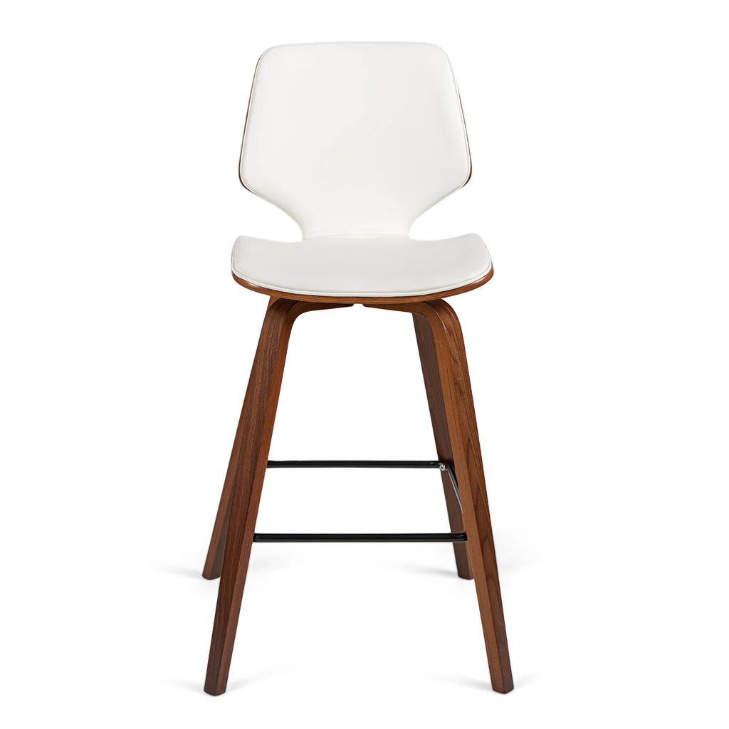 Vera White Leatherette Walnut Oak Counter Stool