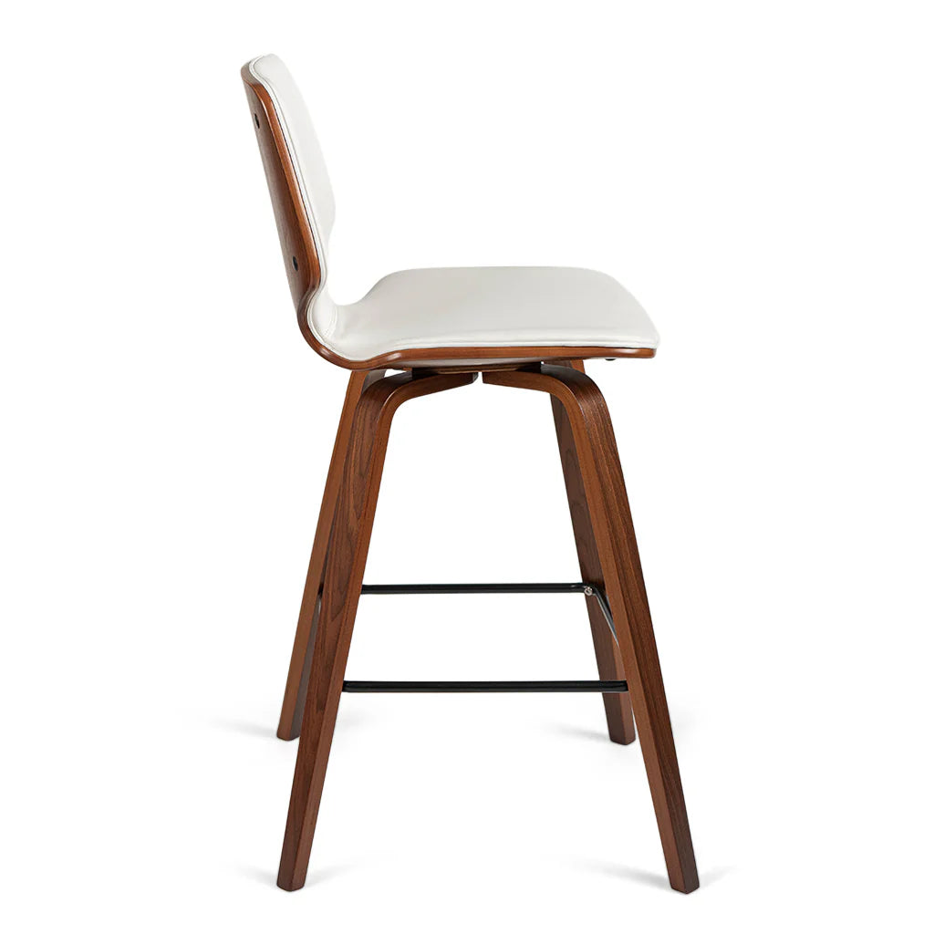 Vera White Leatherette Walnut Oak Counter Stool