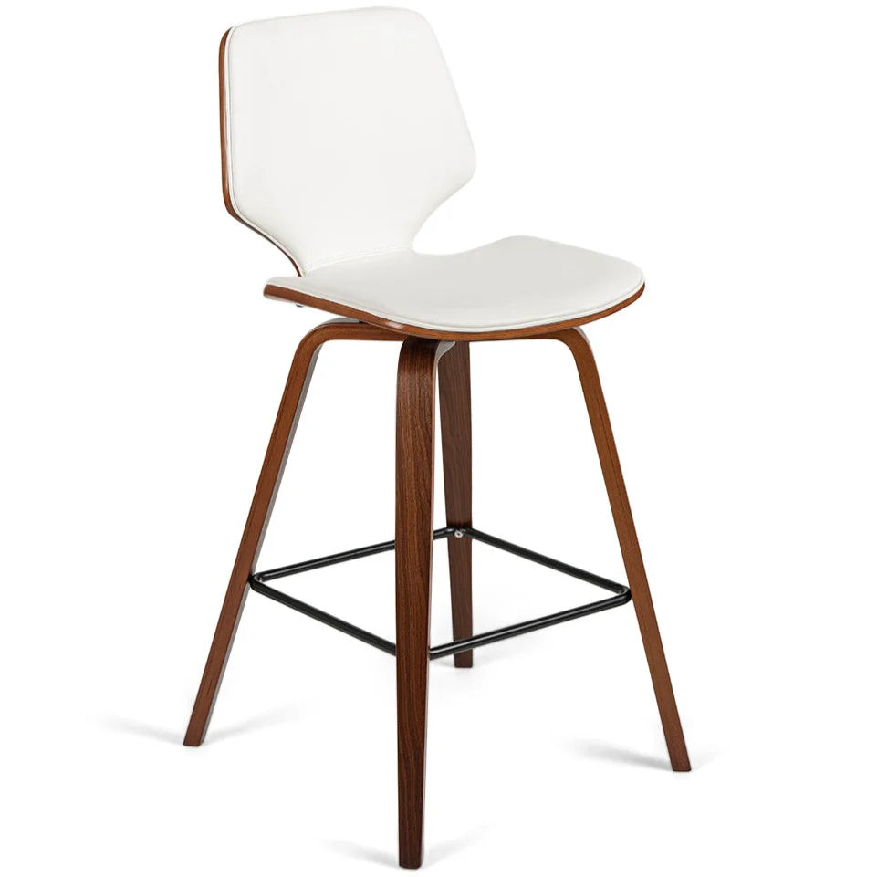 Vera White Leatherette Walnut Oak Counter Stool