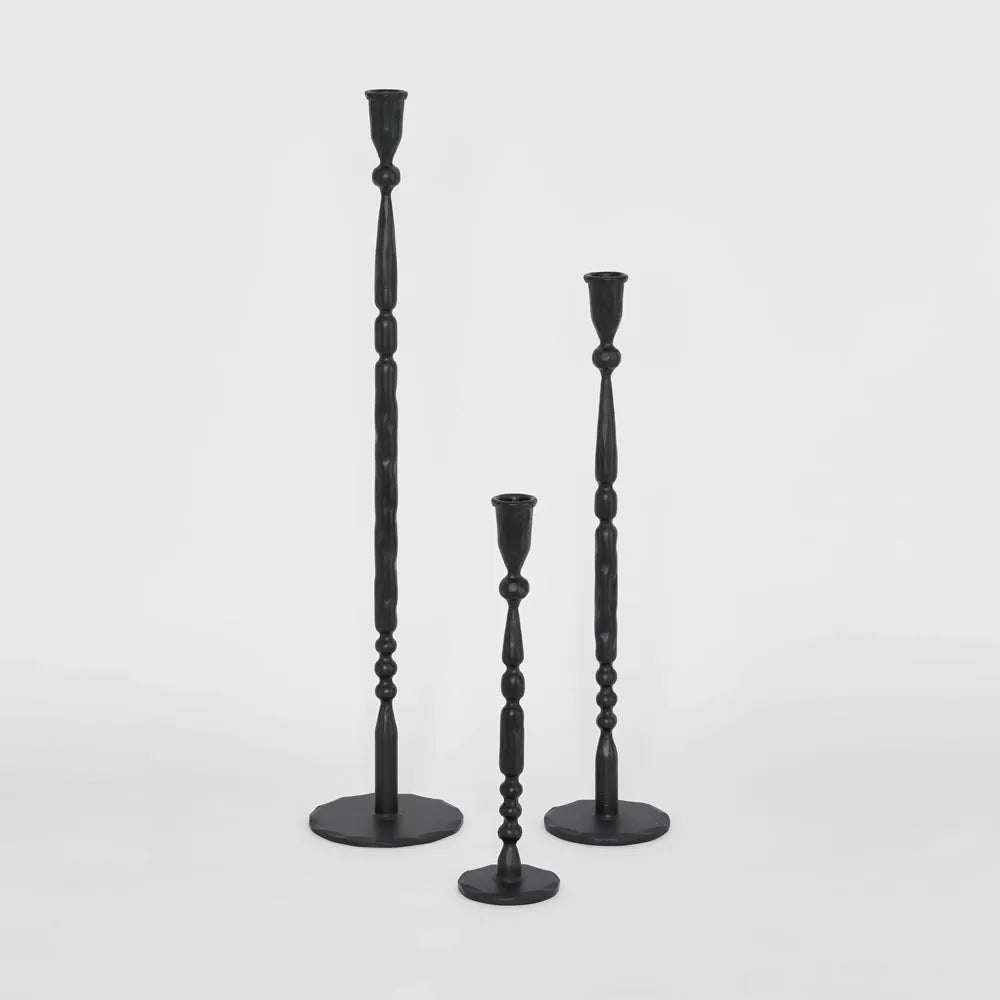 Jonah Forged Iron Candle Holders (Set of 3)- Black