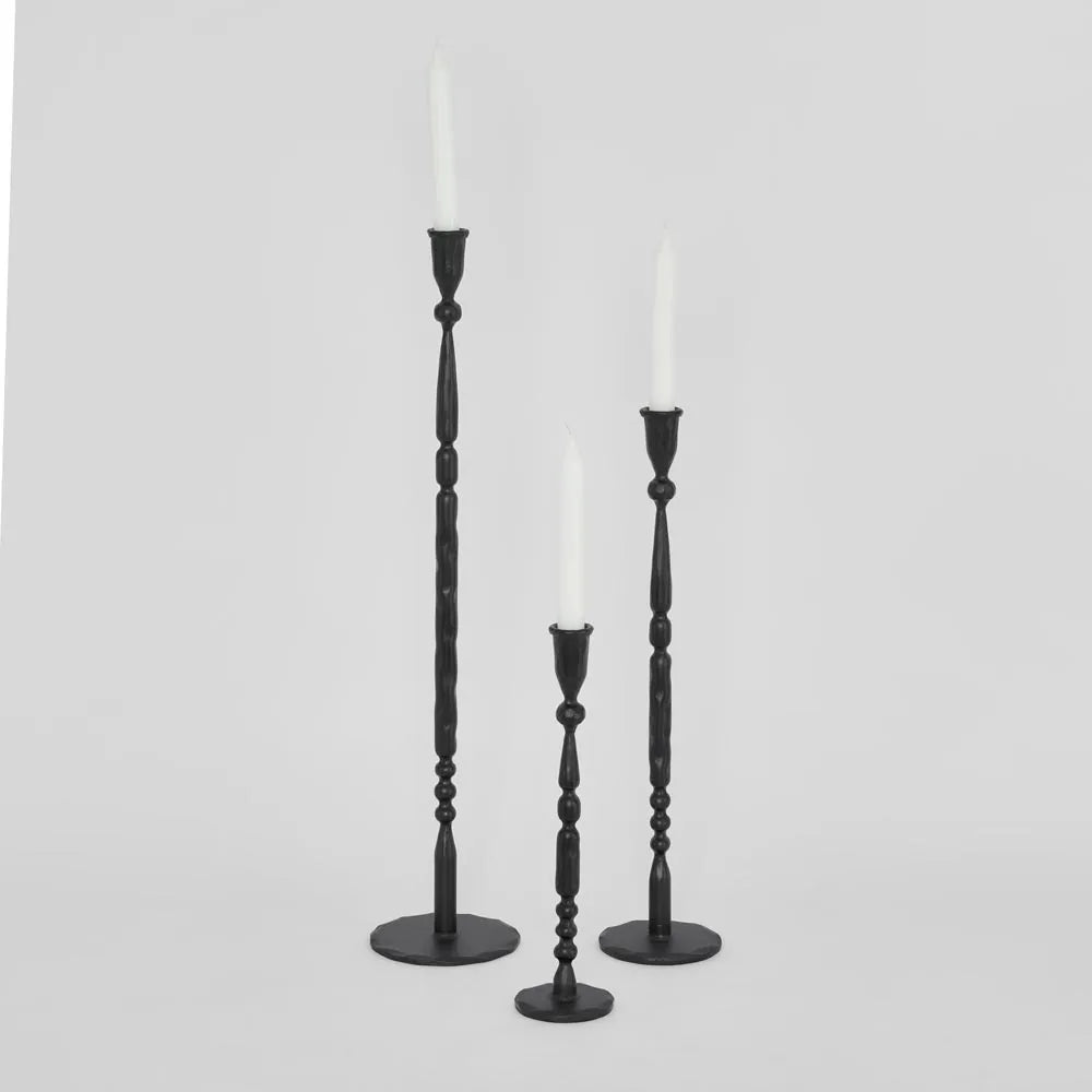 Jonah Forged Iron Candle Holders (Set of 3)- Black