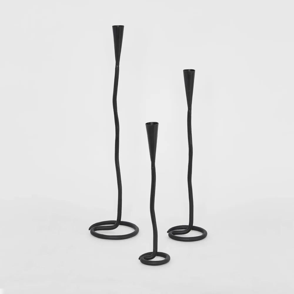 Stem Candle Holders (Set of 3)- Black