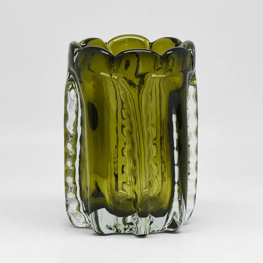 Verde Hand Blown Glass Vase- Green