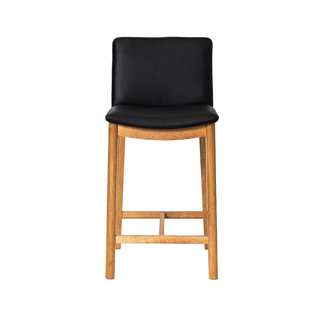 Koda Black Leather Natural Oak Counter Stool